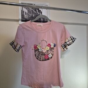 Charming Pink Floral Basket Tee